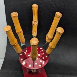 VTG Rostfrei German Soligen Bamboo knife set with mushroom stand